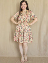 VESTIDO CORTO 2 TIEMPOS ESTAMPADO BEIGE