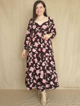 MAXIVESTIDO ESCOTE CORAZÓN 3 TIEMPOS ESTAMPADO MARRÓN