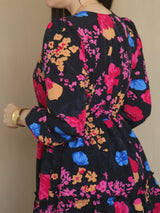 VESTIDO CORTO 2 TIEMPOS ESTAMPADO NEGRO