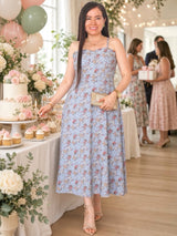 VESTIDO MIDI TIRAS CORSET MULTIAGUJA CELESTE ACERO