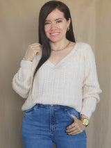 SWEATER CUELLO V TRENZAS