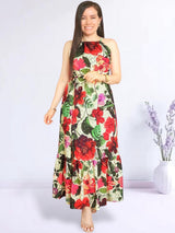 MAXIVESTIDO CUELLO HALTER 2 TIEMPOS ESTAMPADO CREMA