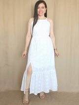 MAXIVESTIDO CUELLO HALTER 2 TIEMPOS HUESO ENTERO