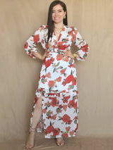 MAXIVESTIDO HEBILLA CON BOBO CENTRAL ESTAMPADO HUESO