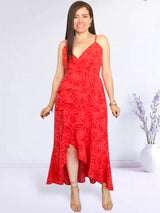 MAXIVESTIDO TIRAS CON VUELO ESPIRAL ESTAMPADO ROJO