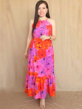 MAXIVESTIDO CUELLO HALTER 2 TIEMPOS ESTAMPADO LILA