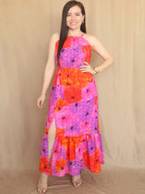 MAXIVESTIDO CUELLO HALTER 2 TIEMPOS ESTAMPADO LILA