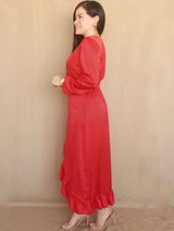 MAXIVESTIDO ENVOLVENTE CON VUELOS ROJO ENTERO