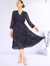 VESTIDO MIDI 3 TIEMPOS ESTAMPADO AZUL (O)