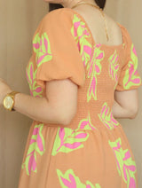 MAXIVESTIDO ESCOTE CORAZÓN ESTAMPADO NARANJA