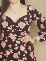 MAXIVESTIDO ESCOTE CORAZÓN 3 TIEMPOS ESTAMPADO MARRÓN