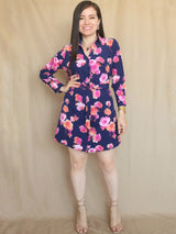 VESTIDO CORTO CAMISERO PRETINA ESPALDA ESTAMPADO AZUL