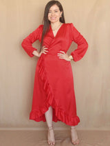 MAXIVESTIDO ENVOLVENTE CON VUELOS ROJO ENTERO