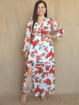 MAXIVESTIDO HEBILLA CON BOBO CENTRAL ESTAMPADO HUESO