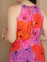 MAXIVESTIDO CUELLO HALTER 2 TIEMPOS ESTAMPADO LILA