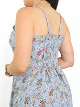 VESTIDO MIDI TIRAS CORSET MULTIAGUJA CELESTE ACERO