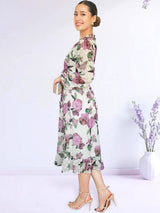 VESTIDO MIDI FULL BOBOS CON PRETINA ESTAMPADO HUESO