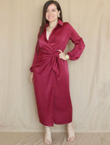 MAXIVESTIDO CRUZADO CON AMARRE GUINDA ENTERO