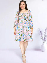 VESTIDO CORTO BUSTO RECOGIDO ESTAMPADO ROSA