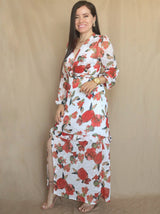 MAXIVESTIDO HEBILLA CON BOBO CENTRAL ESTAMPADO HUESO