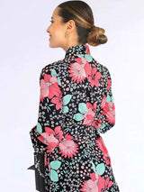 VESTIDO CORTO CAMISERO CON CORBATA ESTAMPADO NEGRO