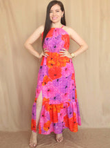 MAXIVESTIDO CUELLO HALTER 2 TIEMPOS ESTAMPADO LILA