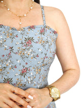 VESTIDO MIDI TIRAS CORSET MULTIAGUJA CELESTE ACERO