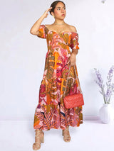 MAXIVESTIDO ESCOTE CORAZÓN 3 TIEMPOS ESTAMPADO MELÓN