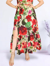 MAXIVESTIDO CUELLO HALTER 2 TIEMPOS ESTAMPADO CREMA