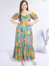 MAXIVESTIDO ESCOTE CORAZÓN ESTAMPADO ACERO