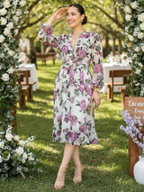 VESTIDO MIDI FULL BOBOS CON PRETINA ESTAMPADO HUESO
