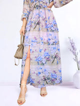 MAXIVESTIDO FULL BOBOS CON PRETINA ESTAMPADO LILA (O)