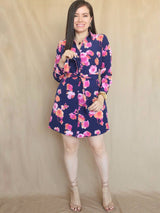 VESTIDO CORTO CAMISERO PRETINA ESPALDA ESTAMPADO AZUL