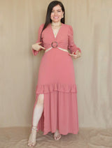 MAXIVESTIDO HEBILLA CON BOBO CENTRAL ROSA ENTERO