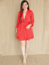 VESTIDO CORTO 2 CAPAS CON HEBILLA ROJO ENTERO