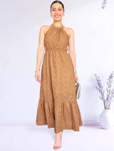 MAXIVESTIDO CUELLO HALTER 2 TIEMPOS CAMEL ENTERO