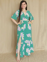 MAXIVESTIDO HEBILLA FORRADA ESTAMPADO VERDE