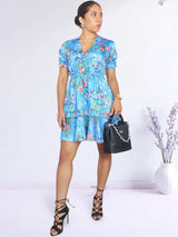 VESTIDO CORTO BOBO CENTRAL ESTAMPADO CELESTE