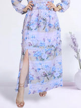 MAXIVESTIDO FULL BOBOS CON PRETINA ESTAMPADO LILA