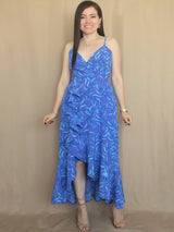 MAXIVESTIDO TIRAS CON VUELO ESPIRAL ESTAMPADO AZUL