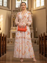 MAXIVESTIDO FULL BOBOS CON PRETINA FLORES NARANJAS