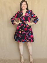 VESTIDO CORTO 2 TIEMPOS ESTAMPADO NEGRO