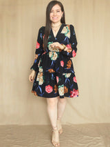 VESTIDO CORTO 2 TIEMPOS ESTAMPADO NEGRO