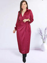 MAXIVESTIDO CRUZADO CON AMARRE GUINDA ENTERO
