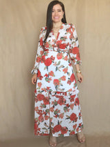 MAXIVESTIDO HEBILLA CON BOBO CENTRAL ESTAMPADO HUESO