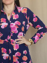 VESTIDO CORTO CAMISERO PRETINA ESPALDA ESTAMPADO AZUL