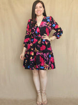 VESTIDO CORTO 2 TIEMPOS ESTAMPADO NEGRO