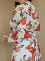 MAXIVESTIDO HEBILLA CON BOBO CENTRAL ESTAMPADO HUESO