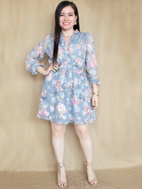 VESTIDO CORTO FULL BOBOS CON PRETINA ESTAMPADO PLOMO