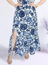 MAXIVESTIDO CUELLO HALTER 2 TIEMPOS ESTAMPADO HUESO